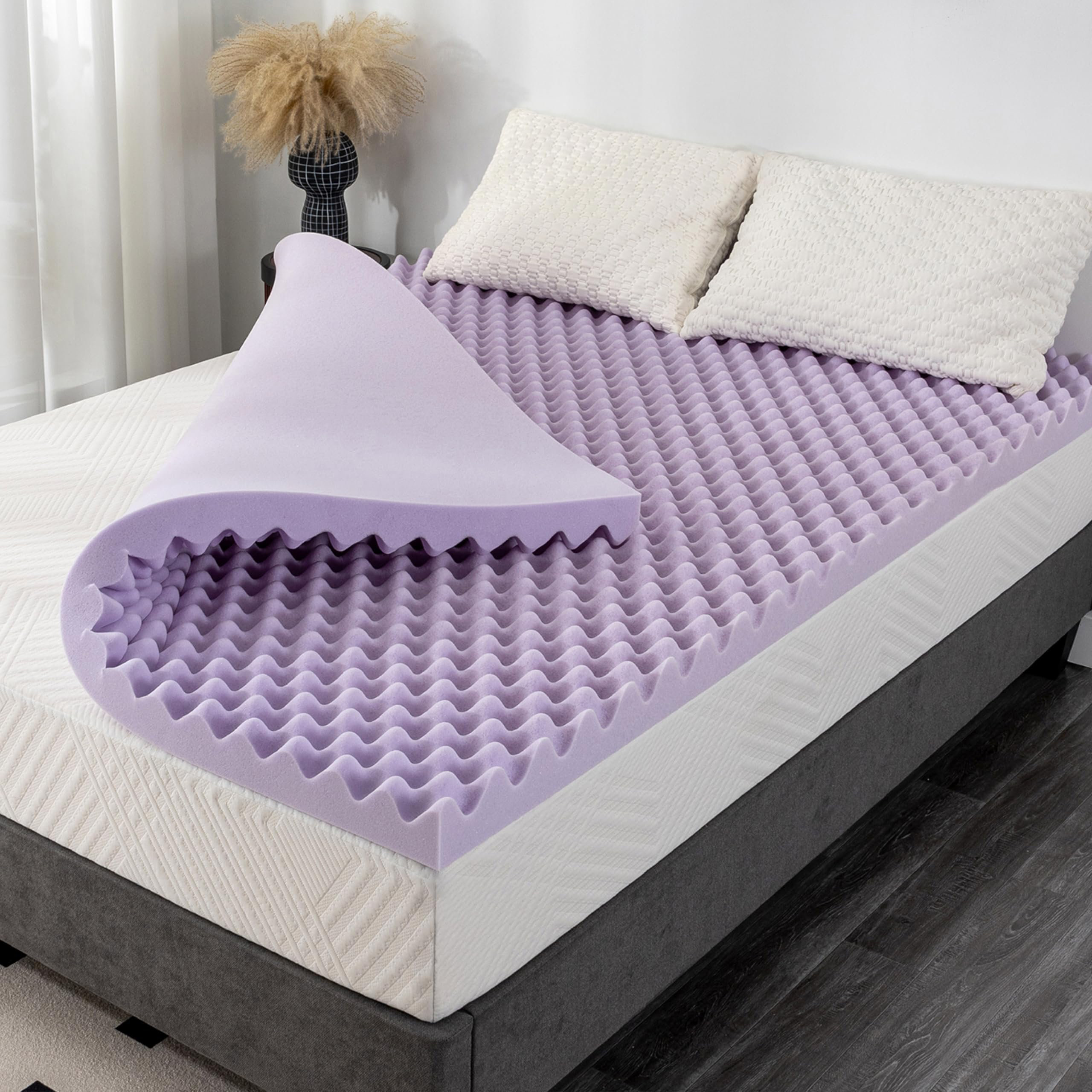 White Noise 3 Inch Egg Crate Twin Memory Foam Mattress Topper Cooling Gel Infused Foam Mattress Topper For Pressure Relief Twin Bed Topper